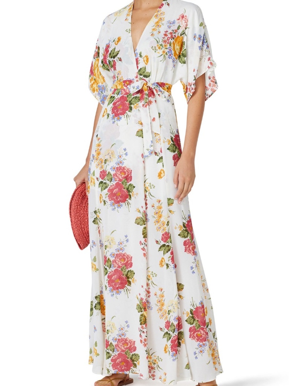 Reformation White Floral Wrap Maxi Dress V-Neck - Size Small